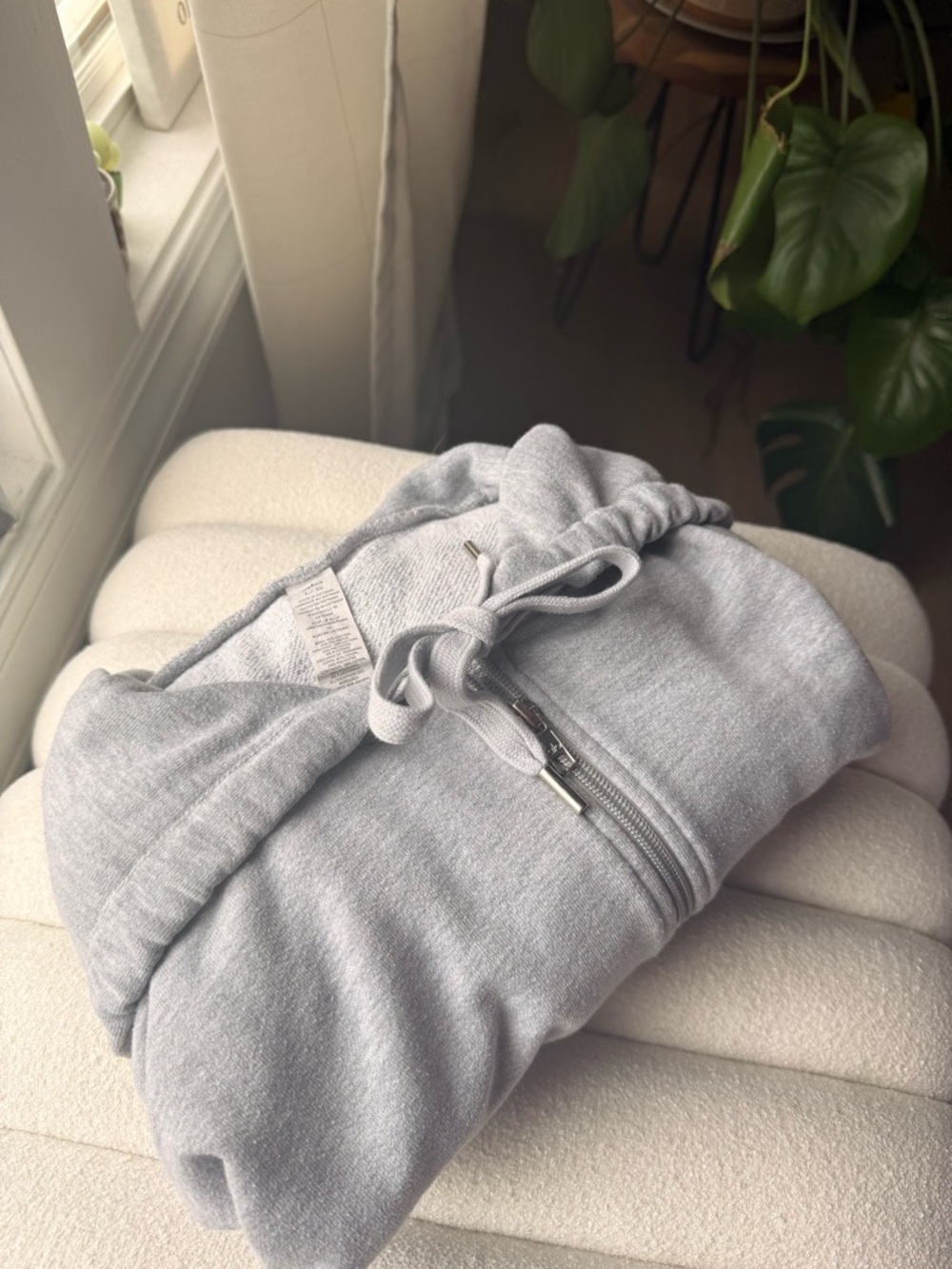 Alo Light Gray Zip Hoodie with Drawstring